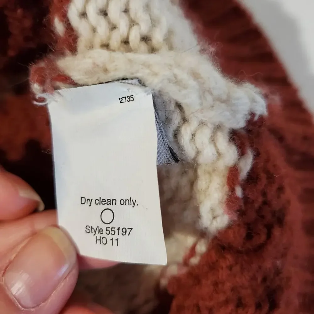 J. Crew 100% Merino Wool Striped Cable Knit Sweater Rust Orange White Women's XS